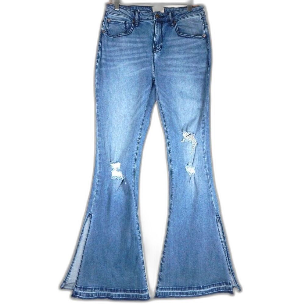 Shyanne Distressed Split Hem Flare Jeans Size 31 Coastal Cowgirl Western Boho